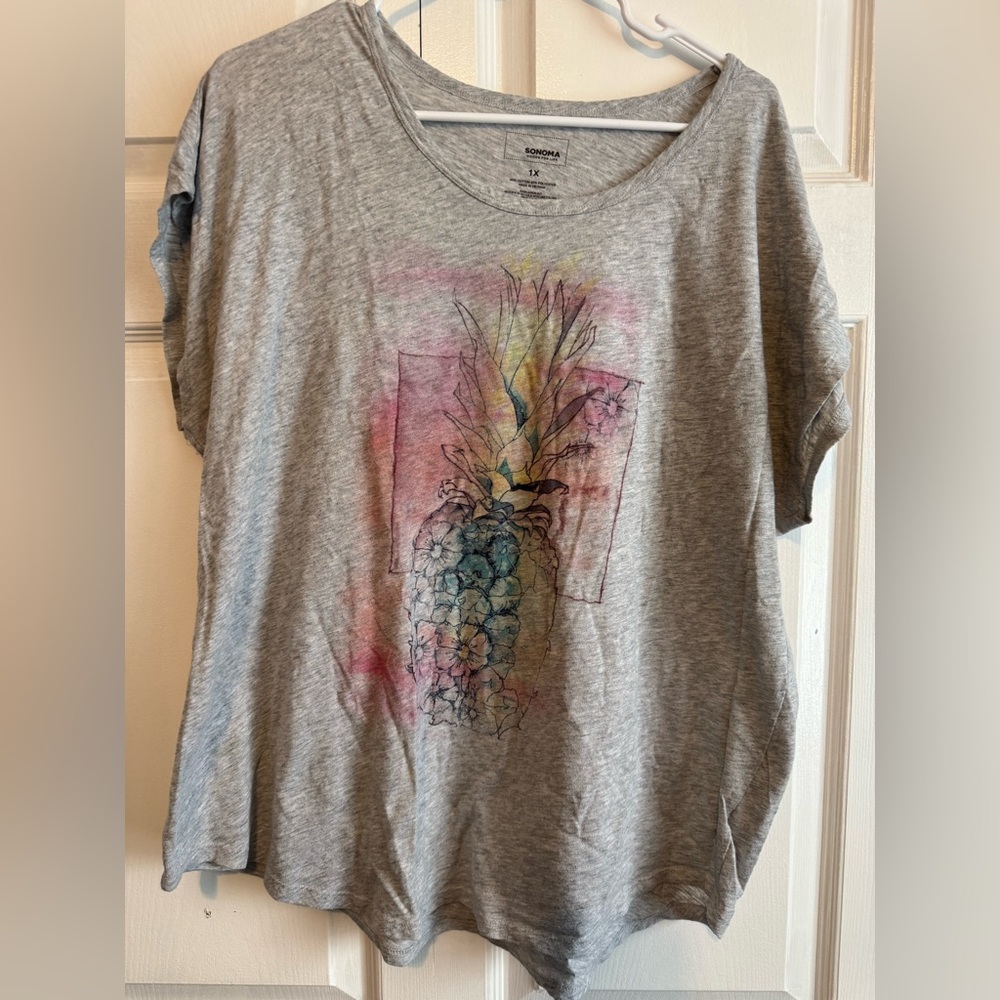 Sonoma Gray Top with Colorful Pineapple Design